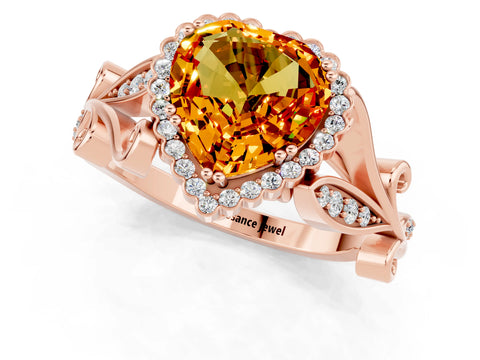 Rose gold Heart Cut Citrine Halo Ring with Vintage Split Shank and Four-Prong Setting_1