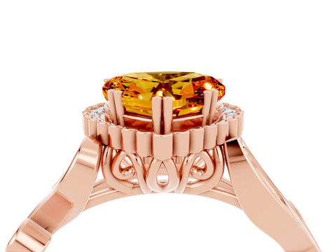 Rose gold Heart Cut Citrine Halo Ring with Vintage Split Shank and Four-Prong Setting_4