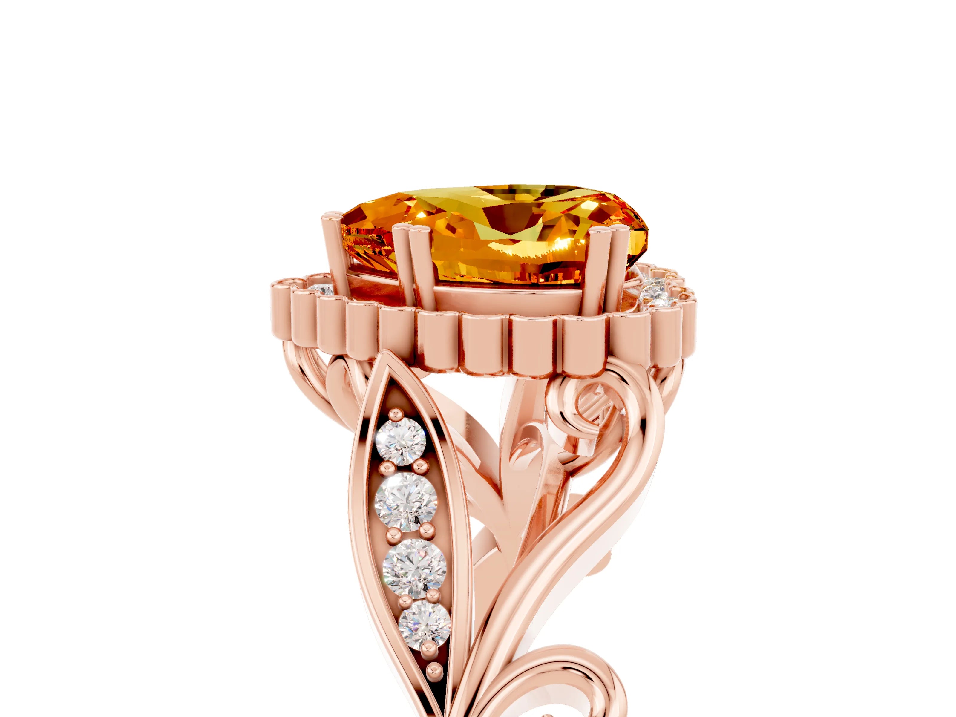Rose gold Heart Cut Citrine Halo Ring with Vintage Split Shank and Four-Prong Setting_5