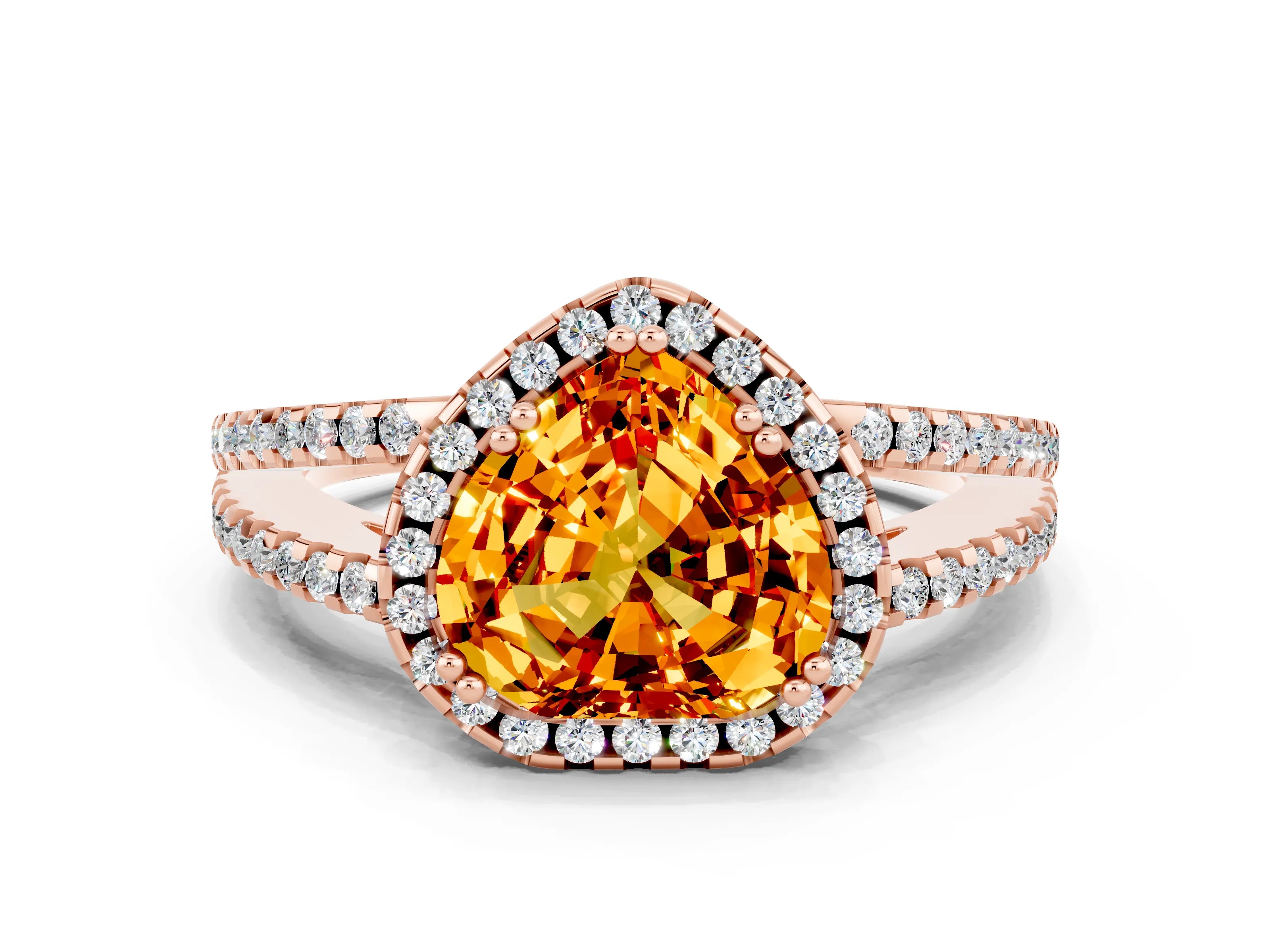 Rose gold Heart Cut Citrine Halo Split Shank Engagement Ring_12