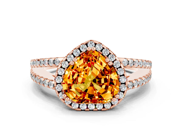 Rose gold Heart Cut Citrine Halo Split Shank Engagement Ring