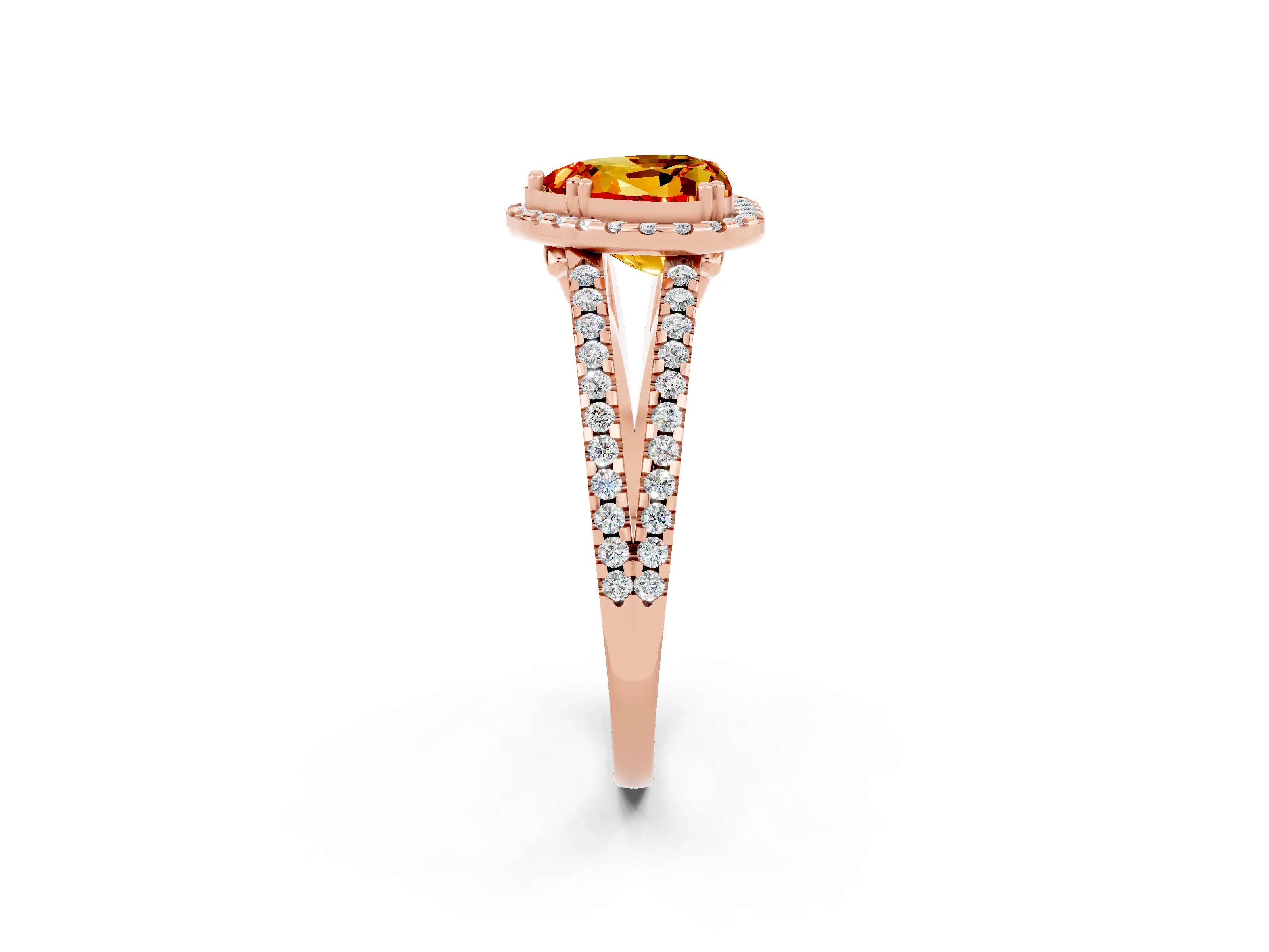 Rose gold Heart Cut Citrine Halo Split Shank Engagement Ring_14