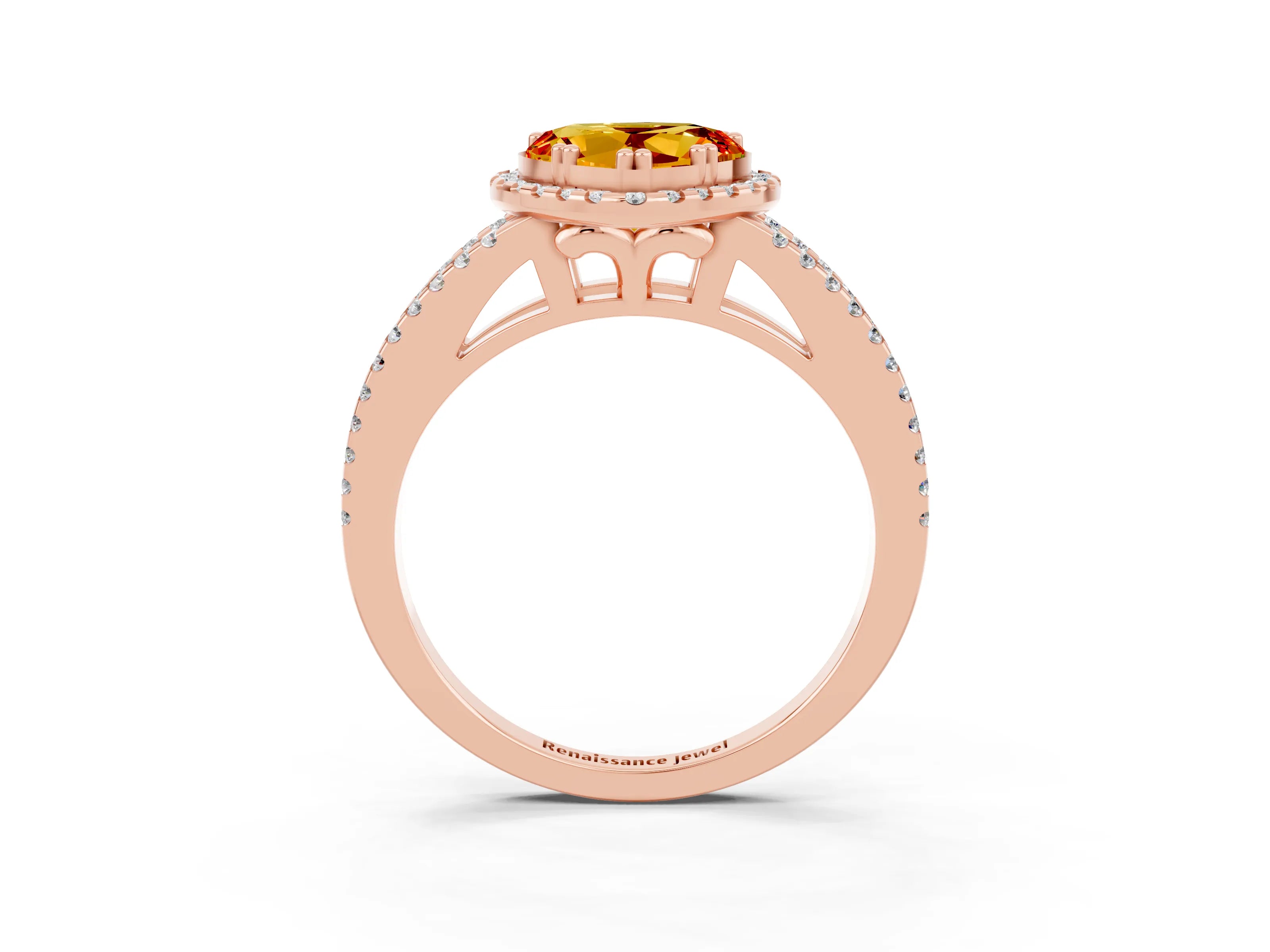 Rose gold Heart Cut Citrine Halo Split Shank Engagement Ring_15