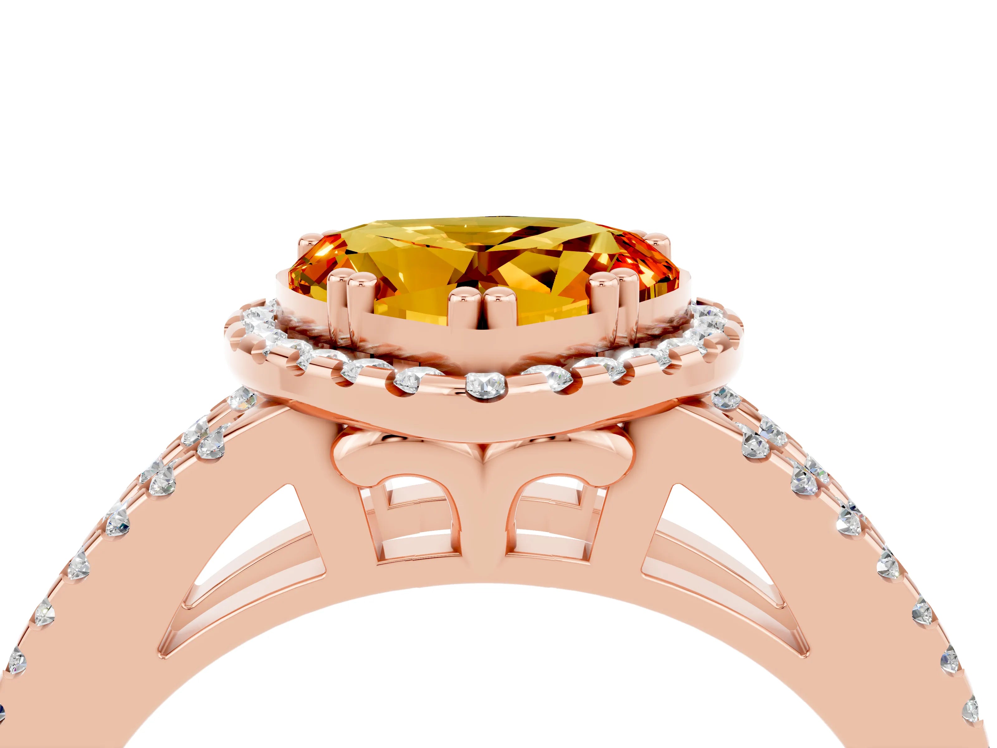 Rose gold Heart Cut Citrine Halo Split Shank Engagement Ring_16