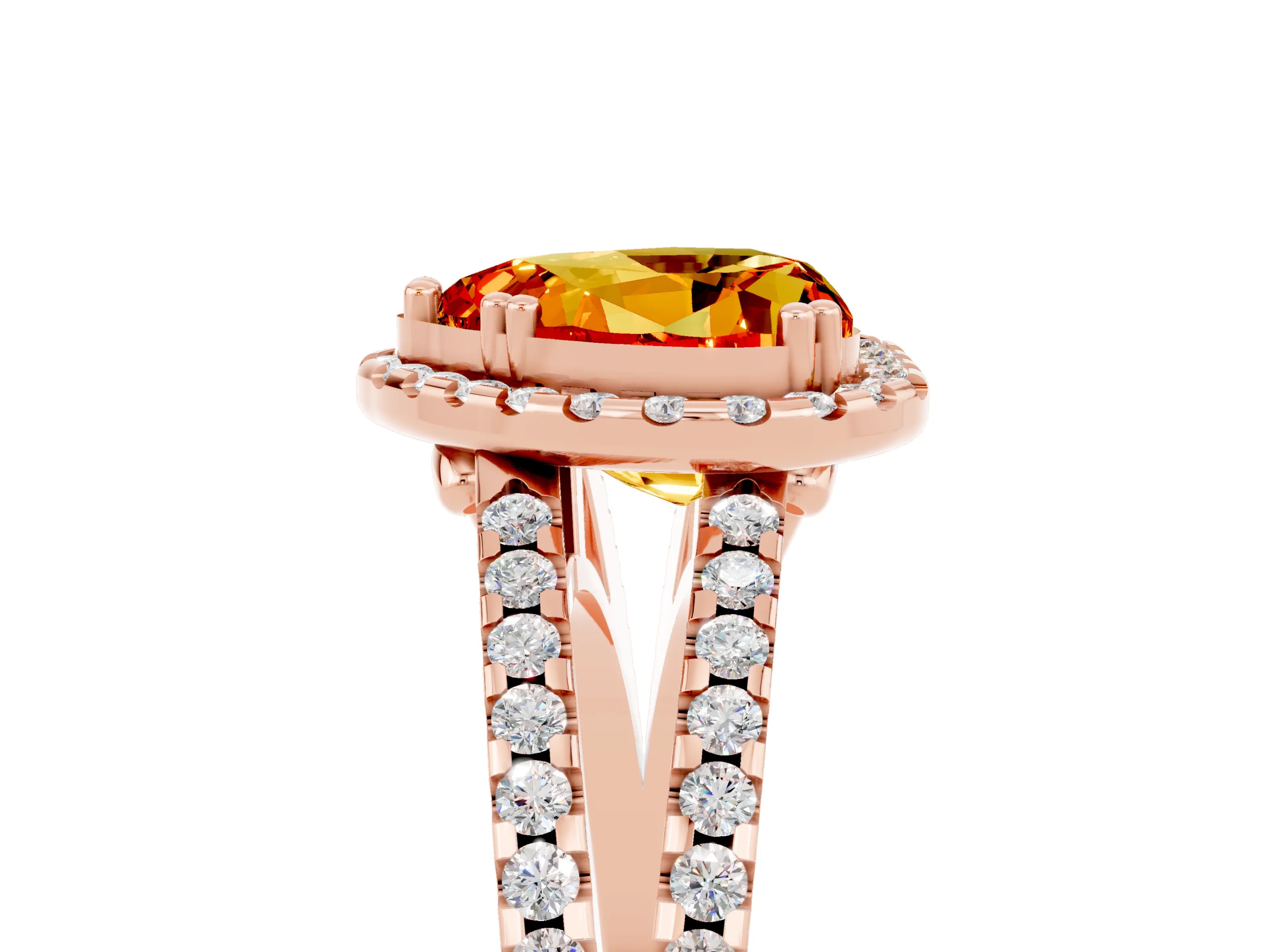 Rose gold Heart Cut Citrine Halo Split Shank Engagement Ring_17