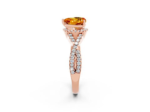 Rose gold Heart Cut Citrine Halo Twist Band Solitaire Prong Setting Ring_2