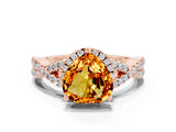 Rose gold Heart Cut Citrine  Halo Twist Band Solitaire Prong Setting Ring_36
