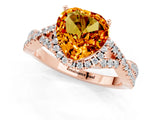 Rose gold Heart Cut Citrine  Halo Twist Band Solitaire Prong Setting Ring_37