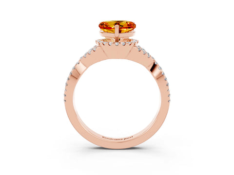 Rose gold Heart Cut Citrine Halo Twist Band Solitaire Prong Setting Ring_3
