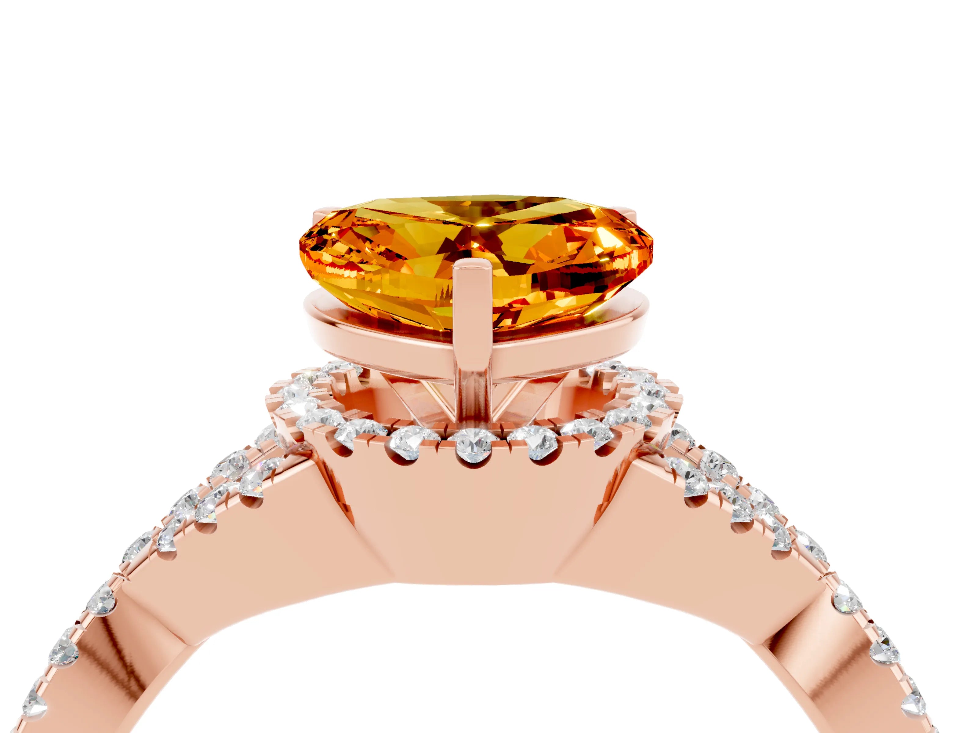 Rose gold Heart Cut Citrine Halo Twist Band Solitaire Prong Setting Ring_4