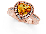Rose gold Heart Cut Citrine Milgrain Halo Engagement Ring with Round Pavé Band and Prong Setting_13