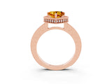 Rose gold Heart Cut Citrine Milgrain Halo Engagement Ring with Round Pavé Band and Prong Setting_15