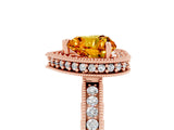 Rose gold Heart Cut Citrine Milgrain Halo Engagement Ring with Round Pavé Band and Prong Setting_17