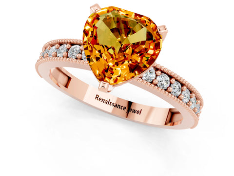 Rose gold Heart Cut Citrine Milgrain Pavé Engagement Ring with Four-Prong Setting_13