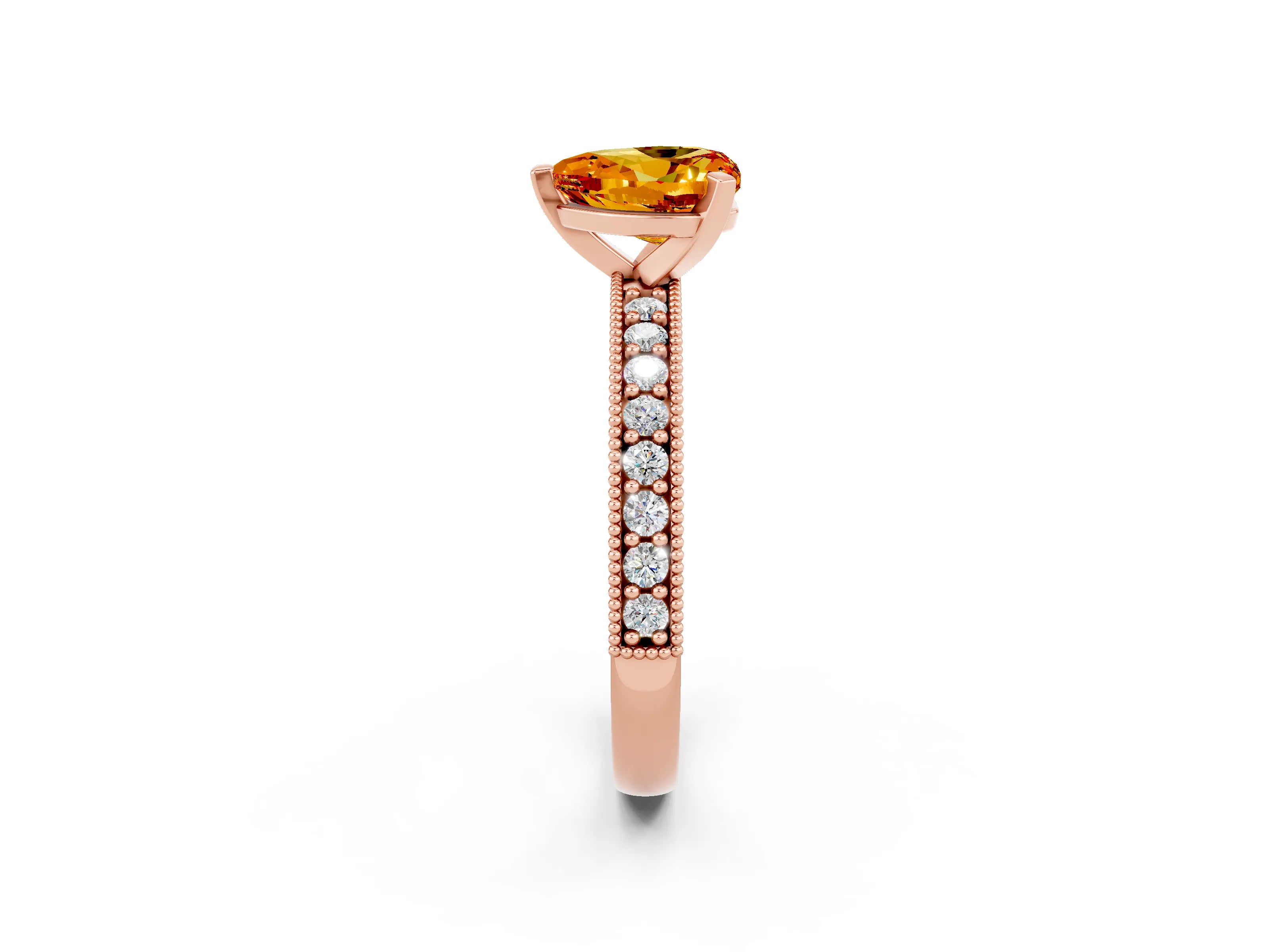 Rose gold Heart Cut Citrine Milgrain Pavé Engagement Ring with Four-Prong Setting_14