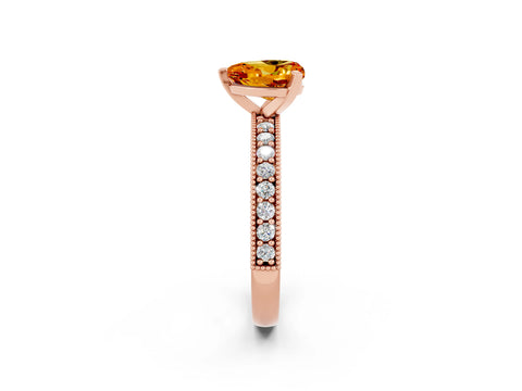 Rose gold Heart Cut Citrine Milgrain Pavé Engagement Ring with Four-Prong Setting_14