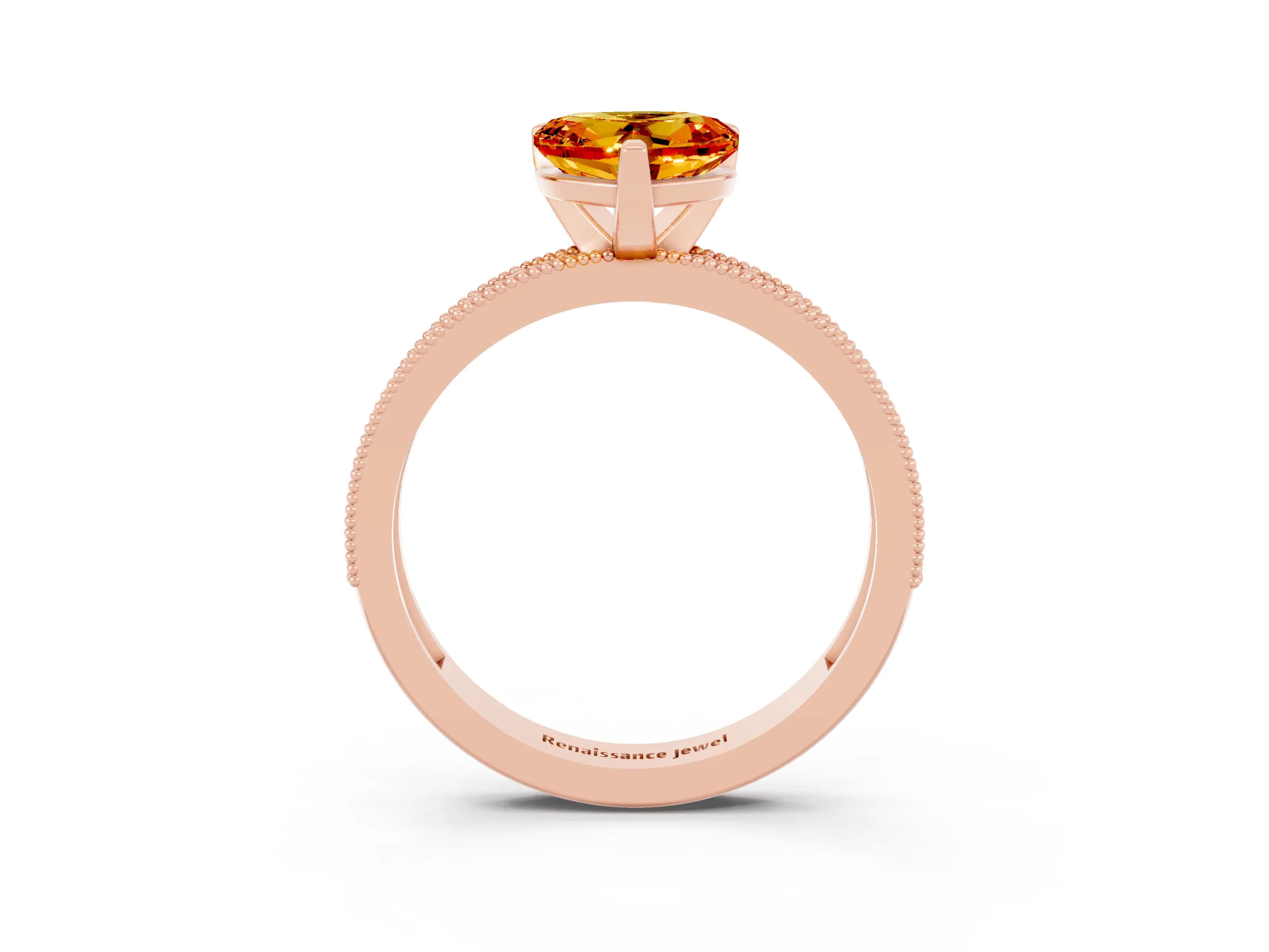 Rose gold Heart Cut Citrine Milgrain Pavé Engagement Ring with Four-Prong Setting_15