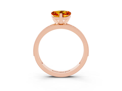 Rose gold Heart Cut Citrine Milgrain Pavé Engagement Ring with Four-Prong Setting_15