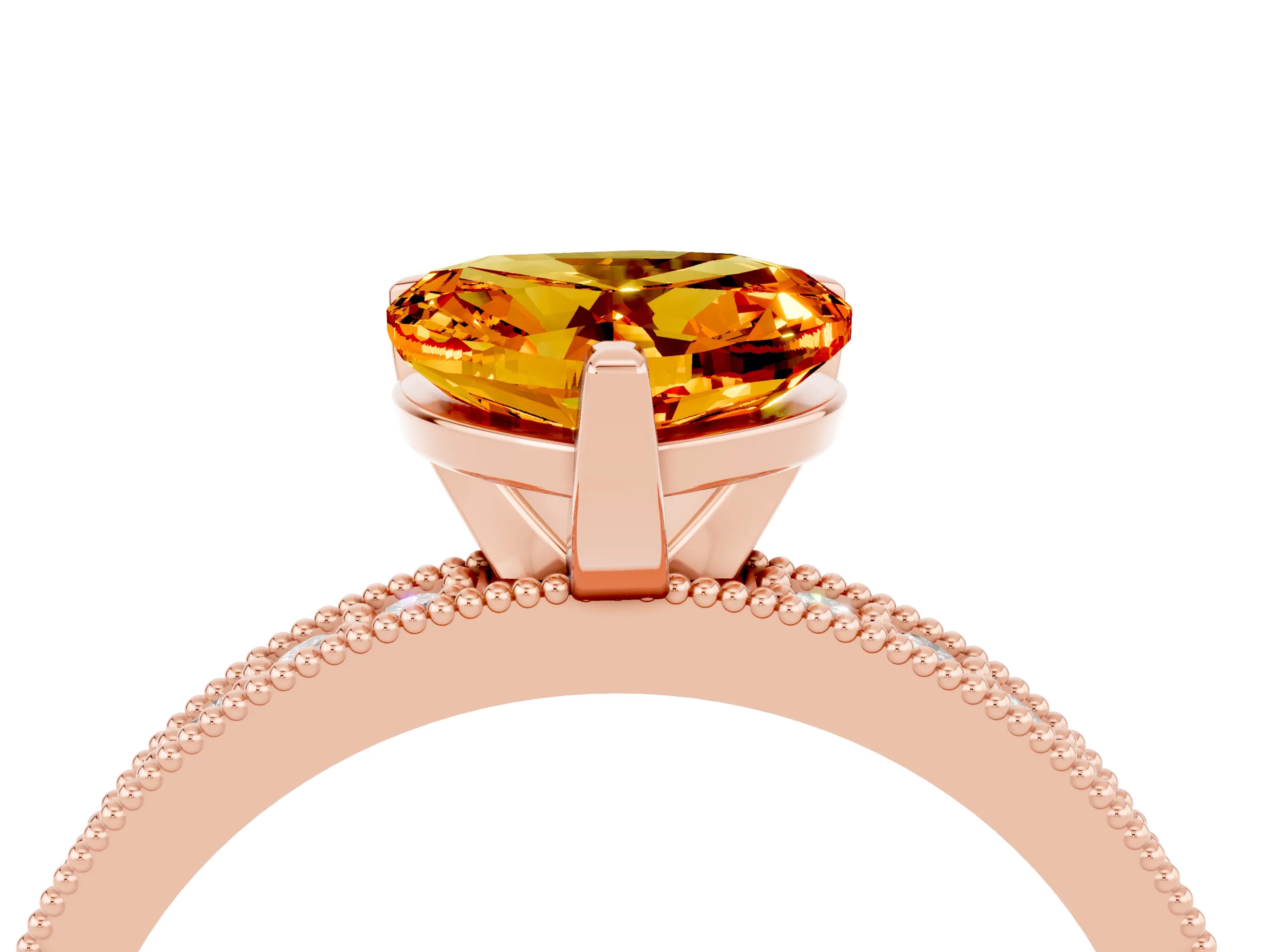 Rose gold Heart Cut Citrine Milgrain Pavé Engagement Ring with Four-Prong Setting_16