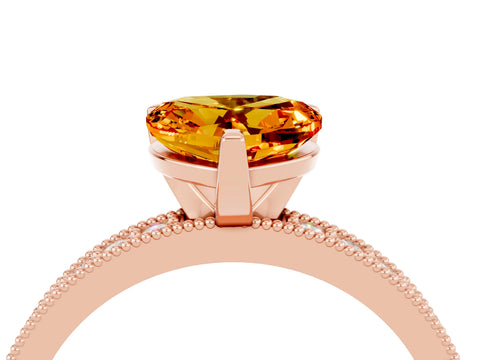 Rose gold Heart Cut Citrine Milgrain Pavé Engagement Ring with Four-Prong Setting_16