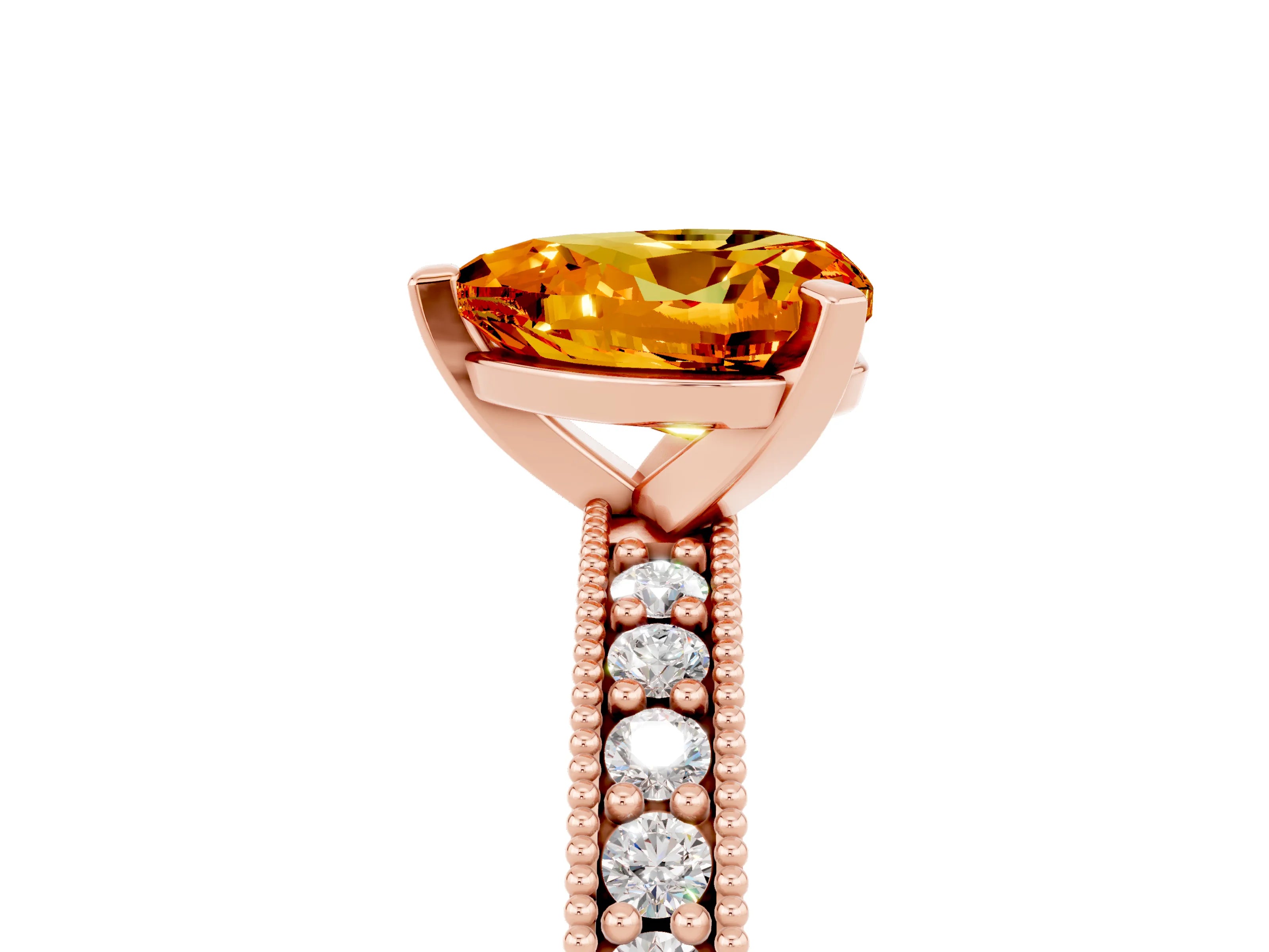 Rose gold Heart Cut Citrine Milgrain Pavé Engagement Ring with Four-Prong Setting_17