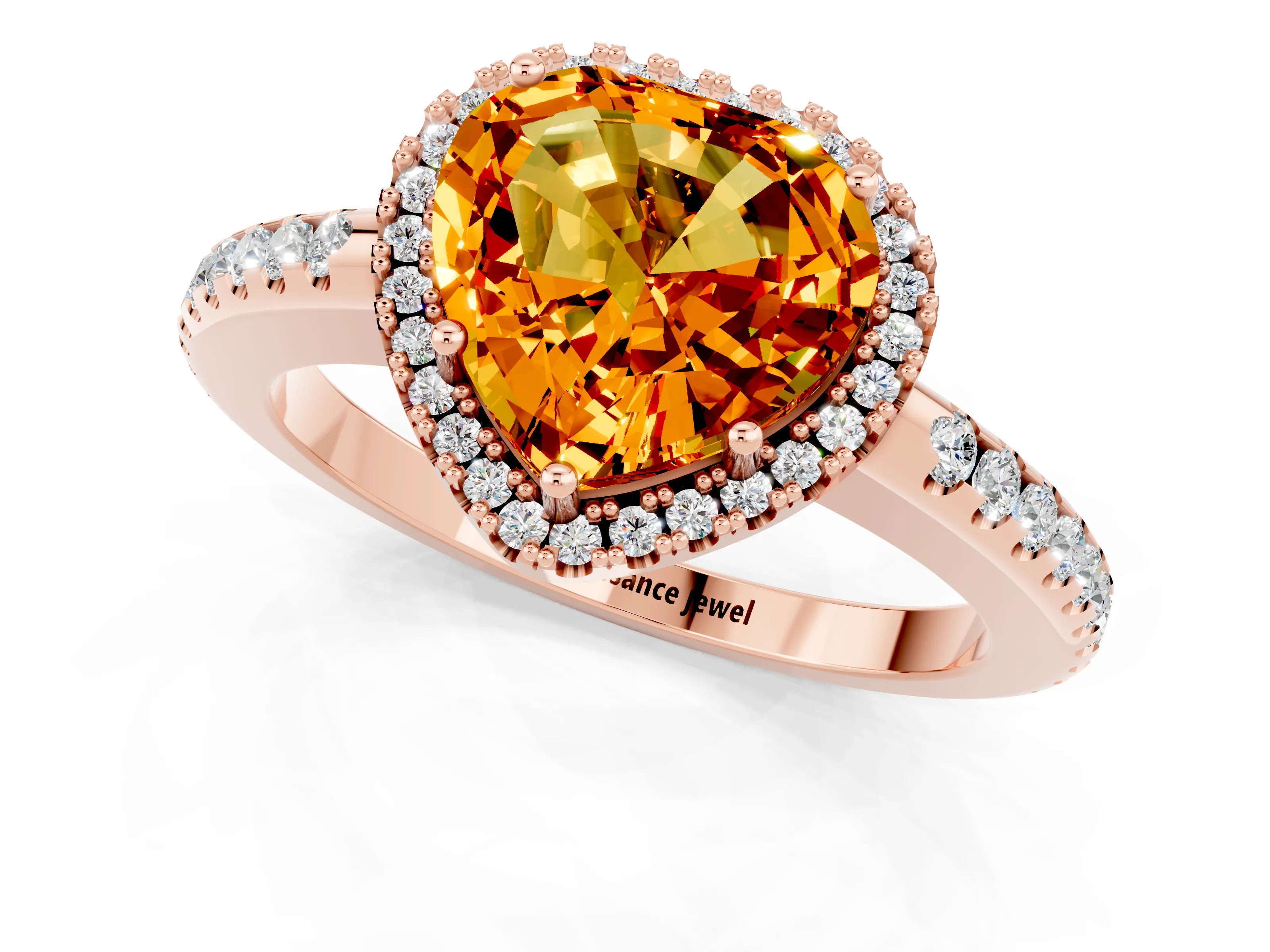 Rose gold Heart Cut Citrine Pavé Halo Ring with Four-Prong Setting_13