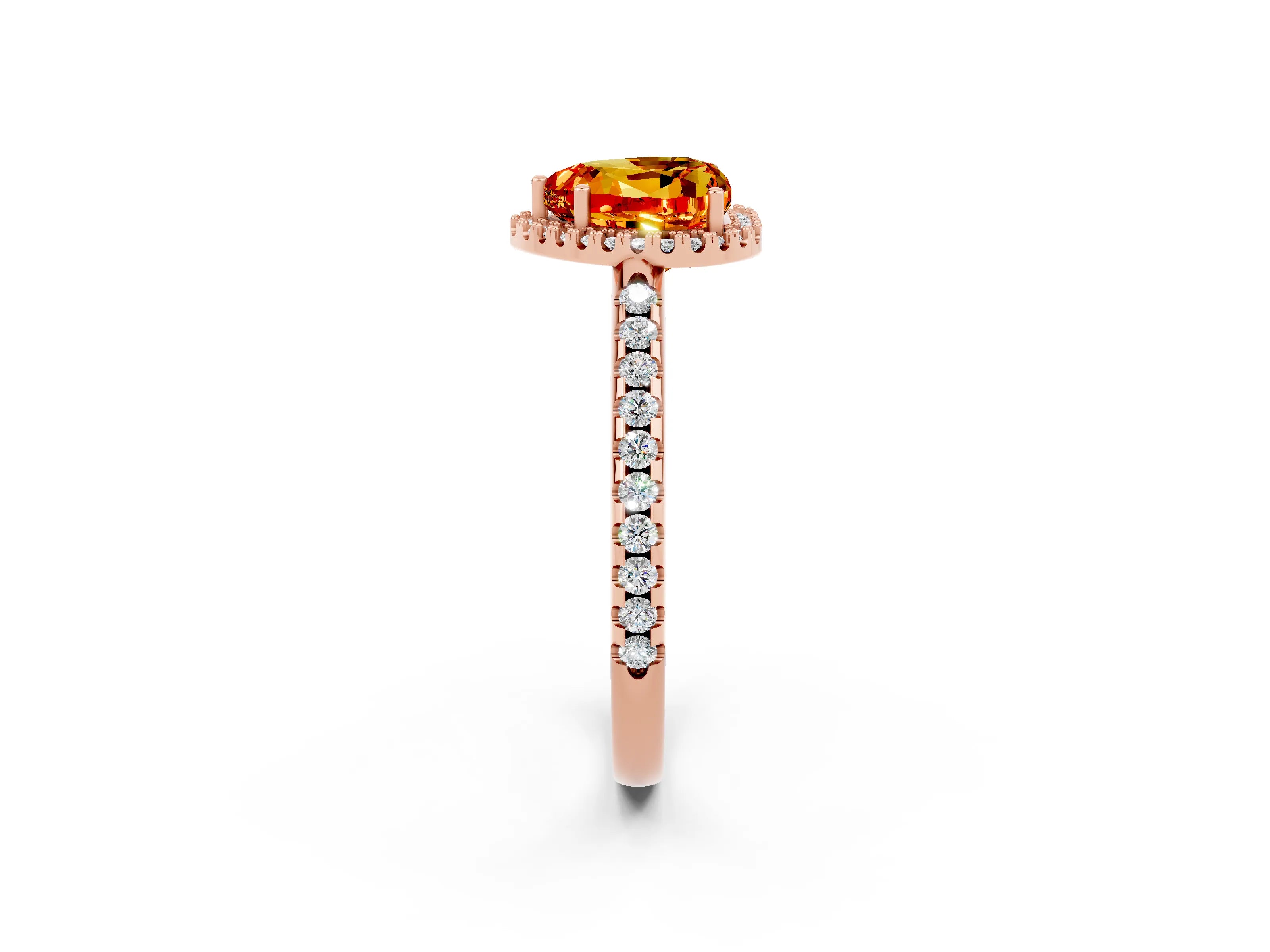 Rose gold Heart Cut Citrine Pavé Halo Ring with Four-Prong Setting_14