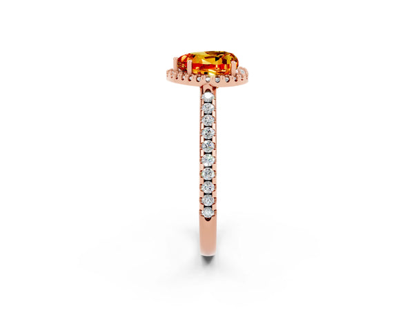 Rose gold Heart Cut Citrine Pavé Halo Ring with Four-Prong Setting