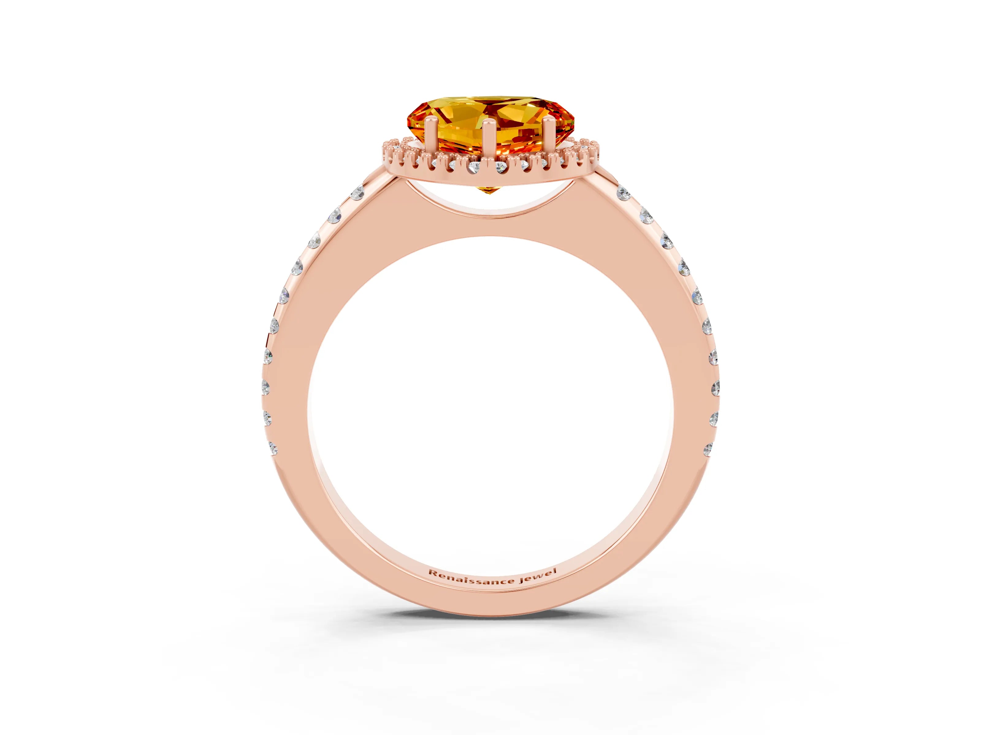 Rose gold Heart Cut Citrine Pavé Halo Ring with Four-Prong Setting_15