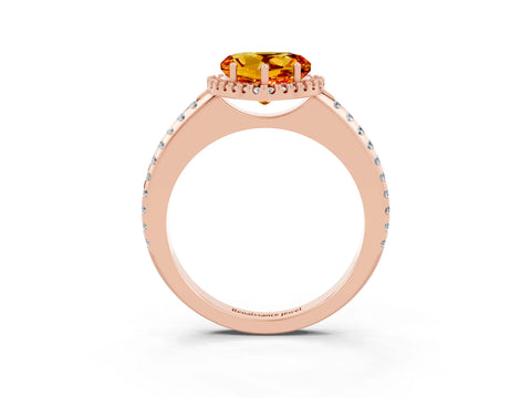 Rose gold Heart Cut Citrine Pavé Halo Ring with Four-Prong Setting_15