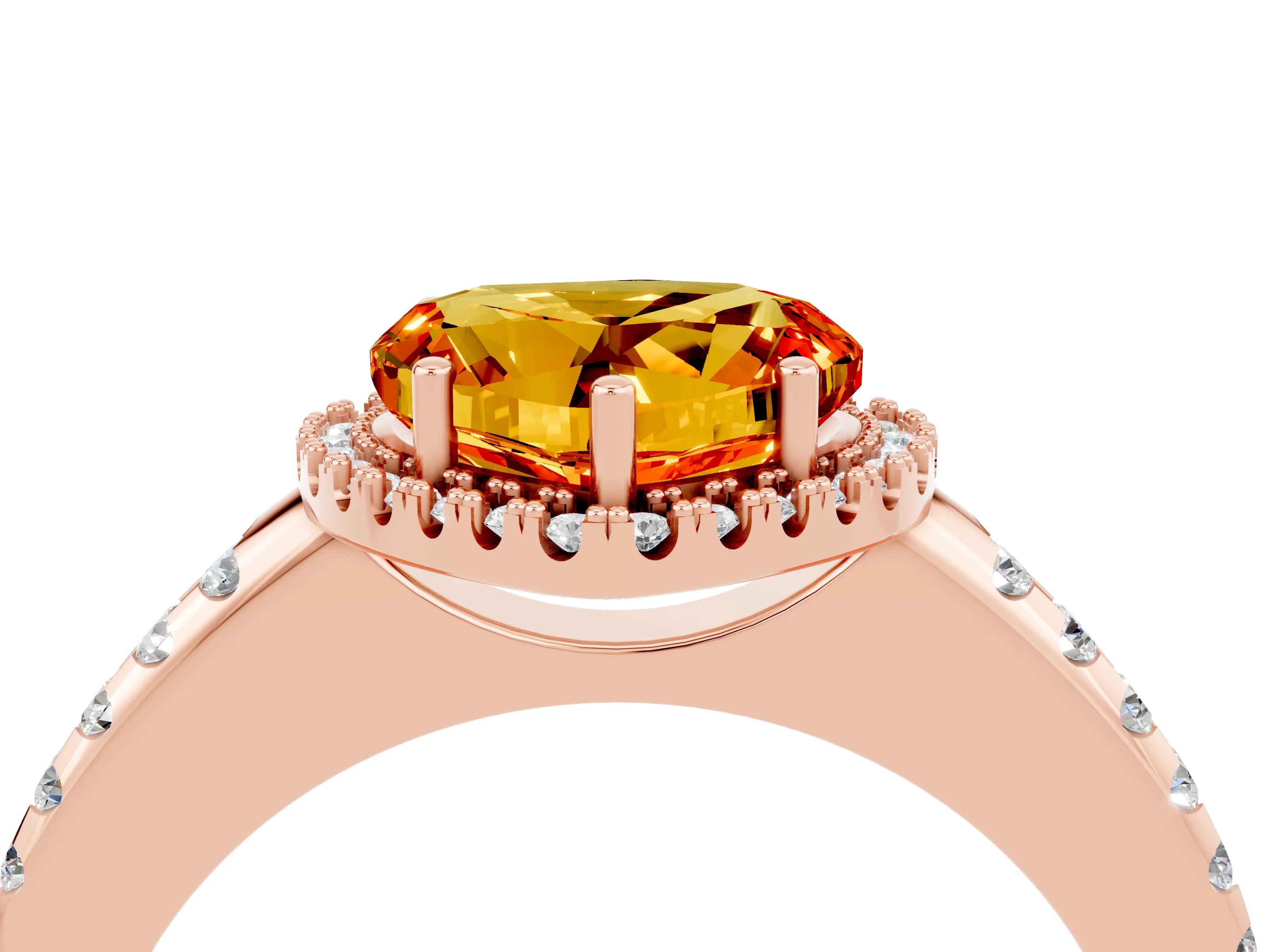Rose gold Heart Cut Citrine Pavé Halo Ring with Four-Prong Setting_16