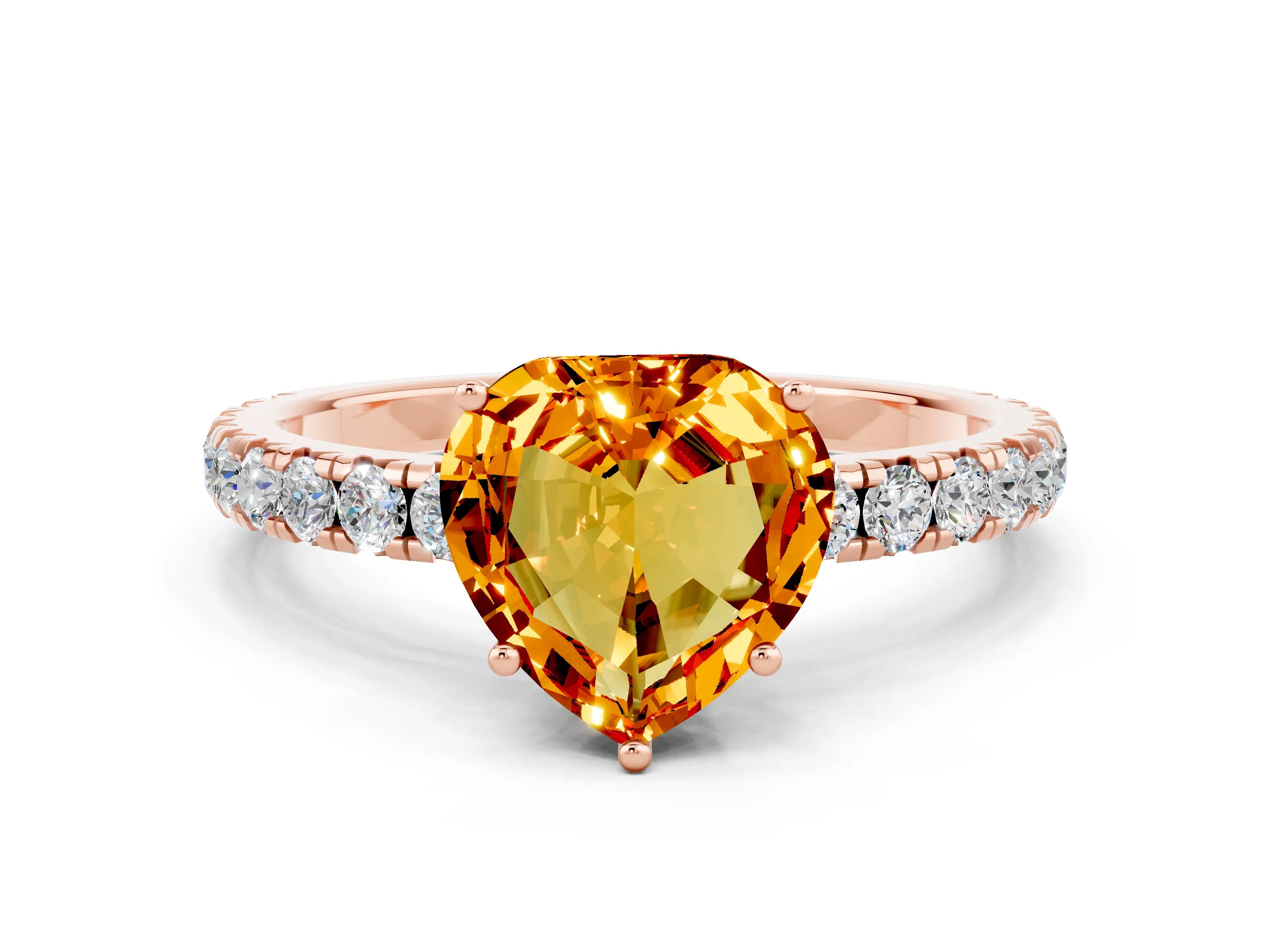 Rose gold Heart Cut Citrine Pavé Solitaire Engagement Ring with Four-Prong Setting_12