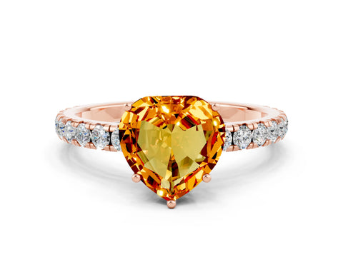 Rose gold Heart Cut Citrine Pavé Solitaire Engagement Ring with Four-Prong Setting_12