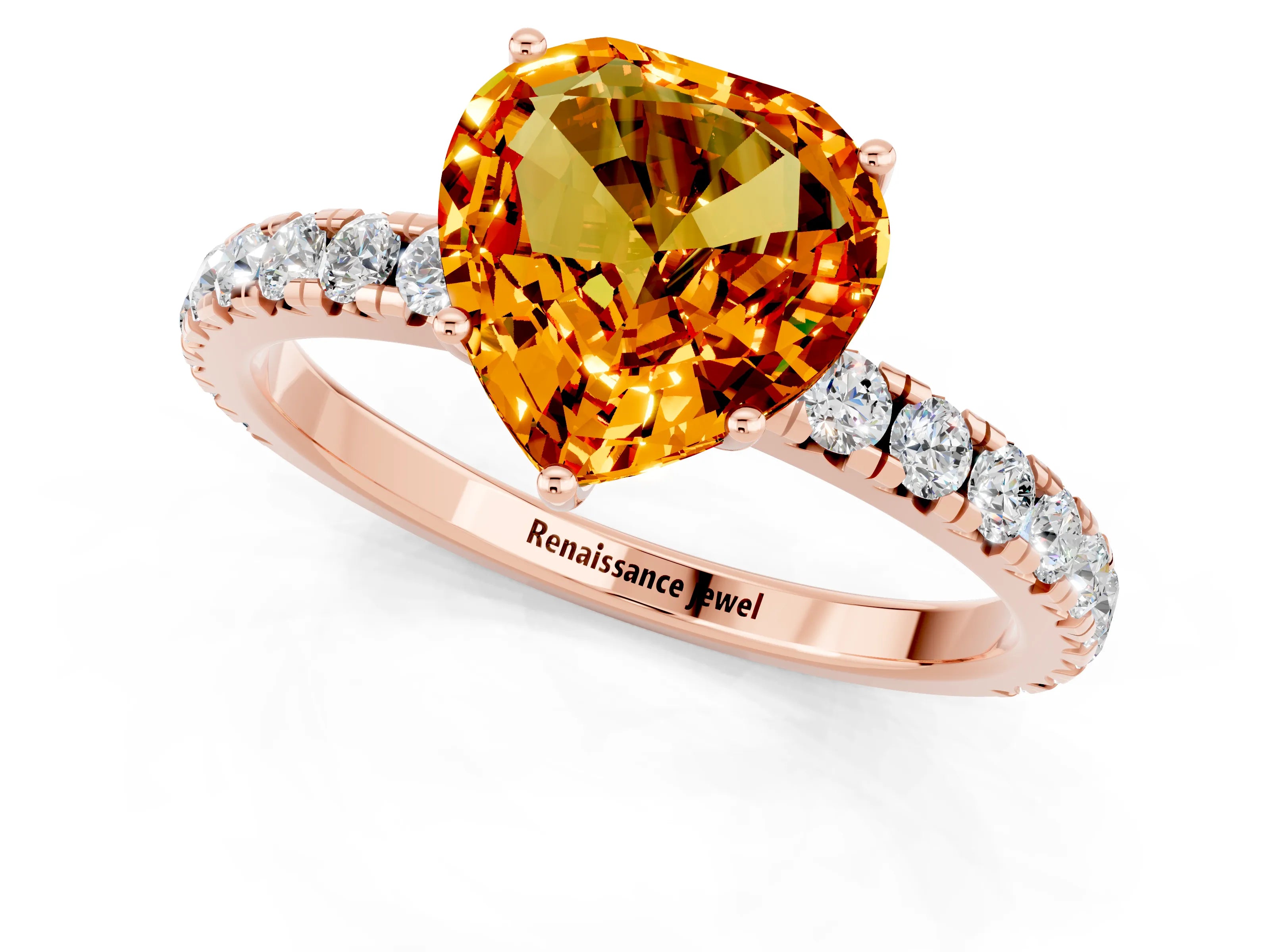 Rose gold Heart Cut Citrine Pavé Solitaire Engagement Ring with Four-Prong Setting_13