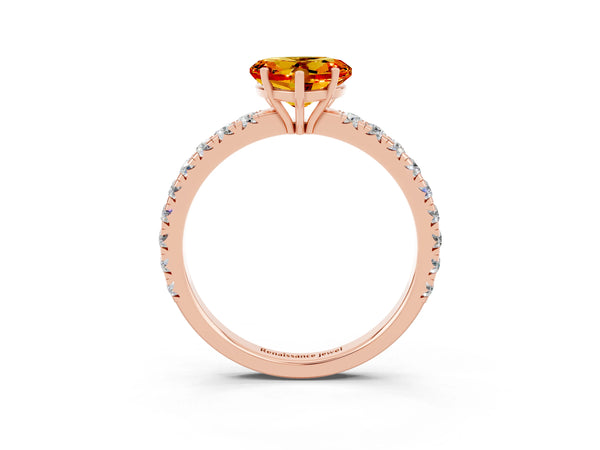 Rose gold Heart Cut Citrine Pavé Solitaire Engagement Ring with Four-Prong Setting