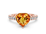 Rose gold Heart Cut Citrine Pavé Solitaire Ring with Round Band and Prong Setting_12