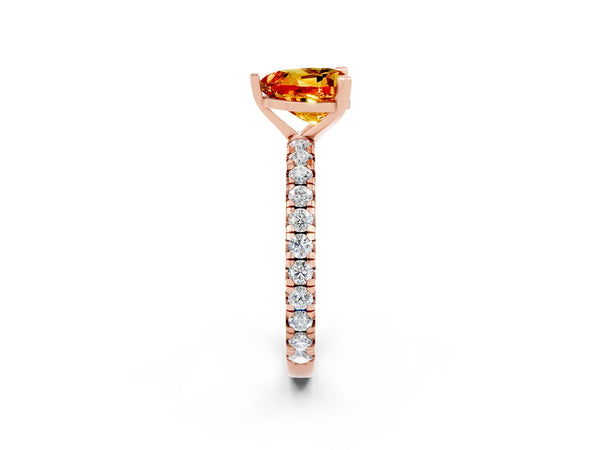 Rose gold Heart Cut Citrine Pavé Solitaire Ring with Round Band and Prong Setting