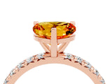 Rose gold Heart Cut Citrine Pavé Solitaire Ring with Round Band and Prong Setting_16