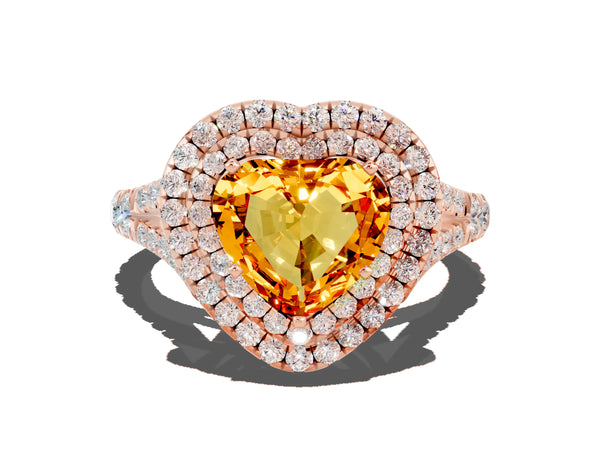 Rose gold Heart Cut Citrine Pavé Split Shank Double Halo Engagement Ring