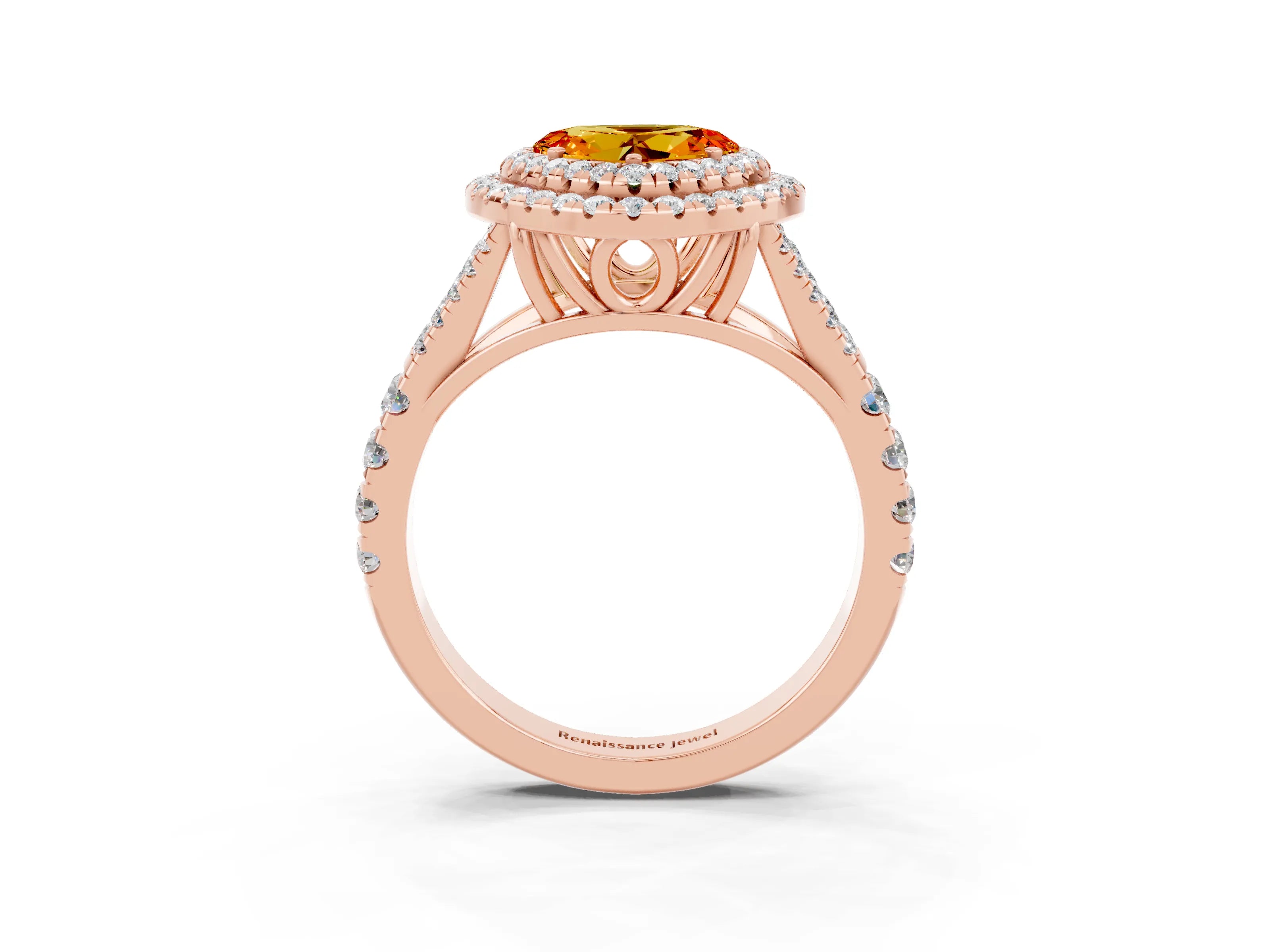 Rose gold Heart Cut Citrine Pavé Split Shank Double Halo Engagement Ring_3