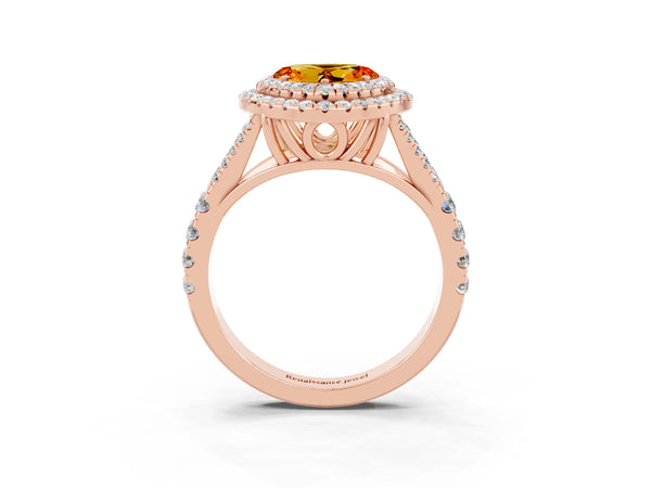 Rose gold Heart Cut Citrine Pavé Split Shank Double Halo Engagement Ring