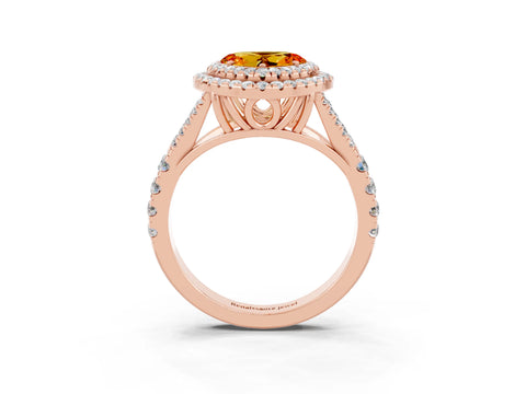 Rose gold Heart Cut Citrine Pavé Split Shank Double Halo Engagement Ring_3