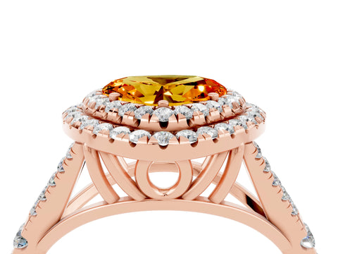 Rose gold Heart Cut Citrine Pavé Split Shank Double Halo Engagement Ring_4