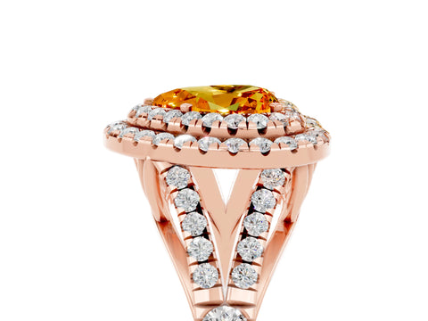 Rose gold Heart Cut Citrine Pavé Split Shank Double Halo Engagement Ring_5