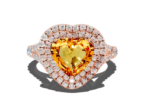 Rose gold Heart Cut Citrine Pavé Split Shank Double Halo Engagement Ring
