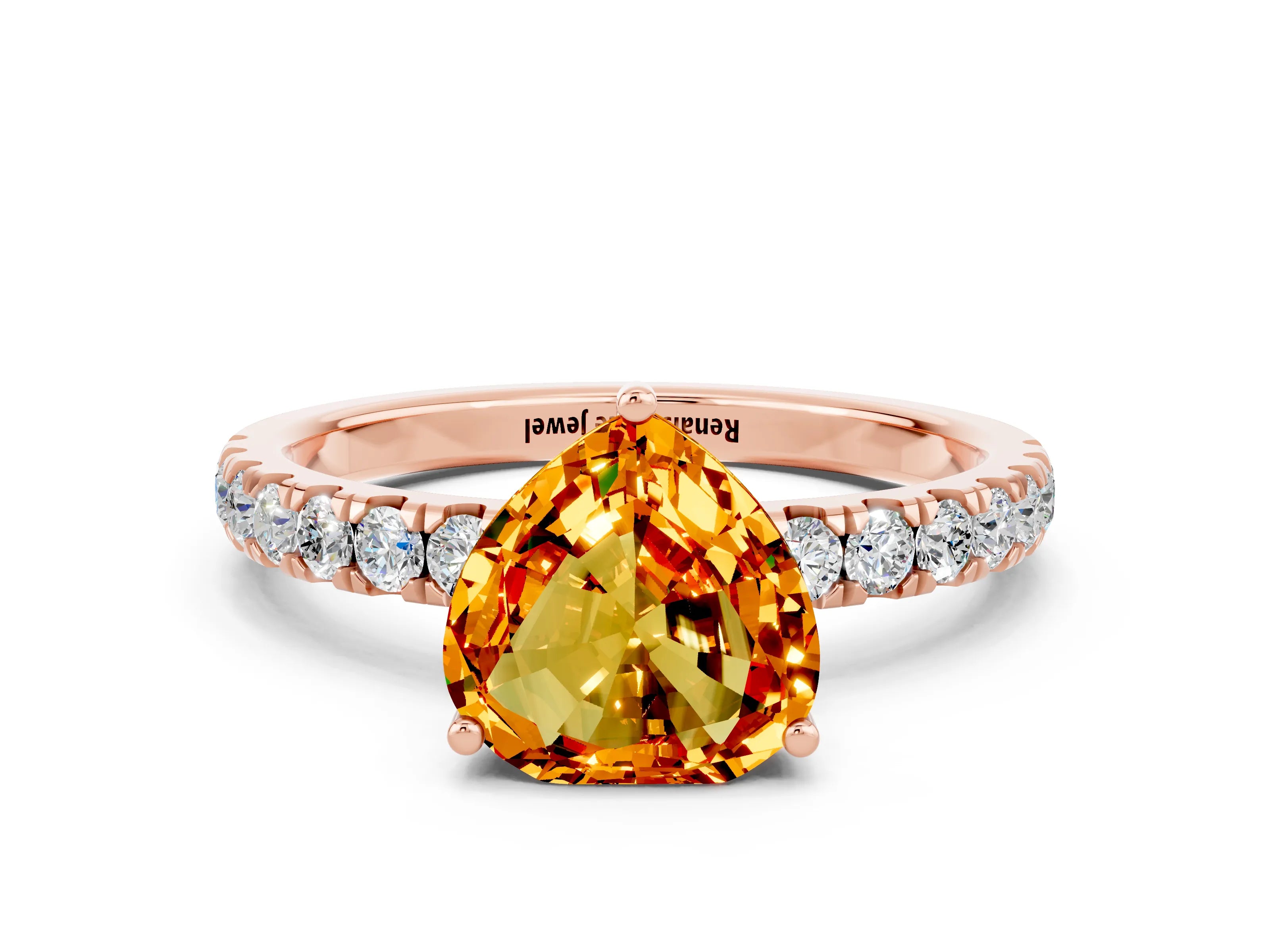 Rose gold Heart Cut Citrine Pave Band Solitaire Ring with Four-Prong Setting_24