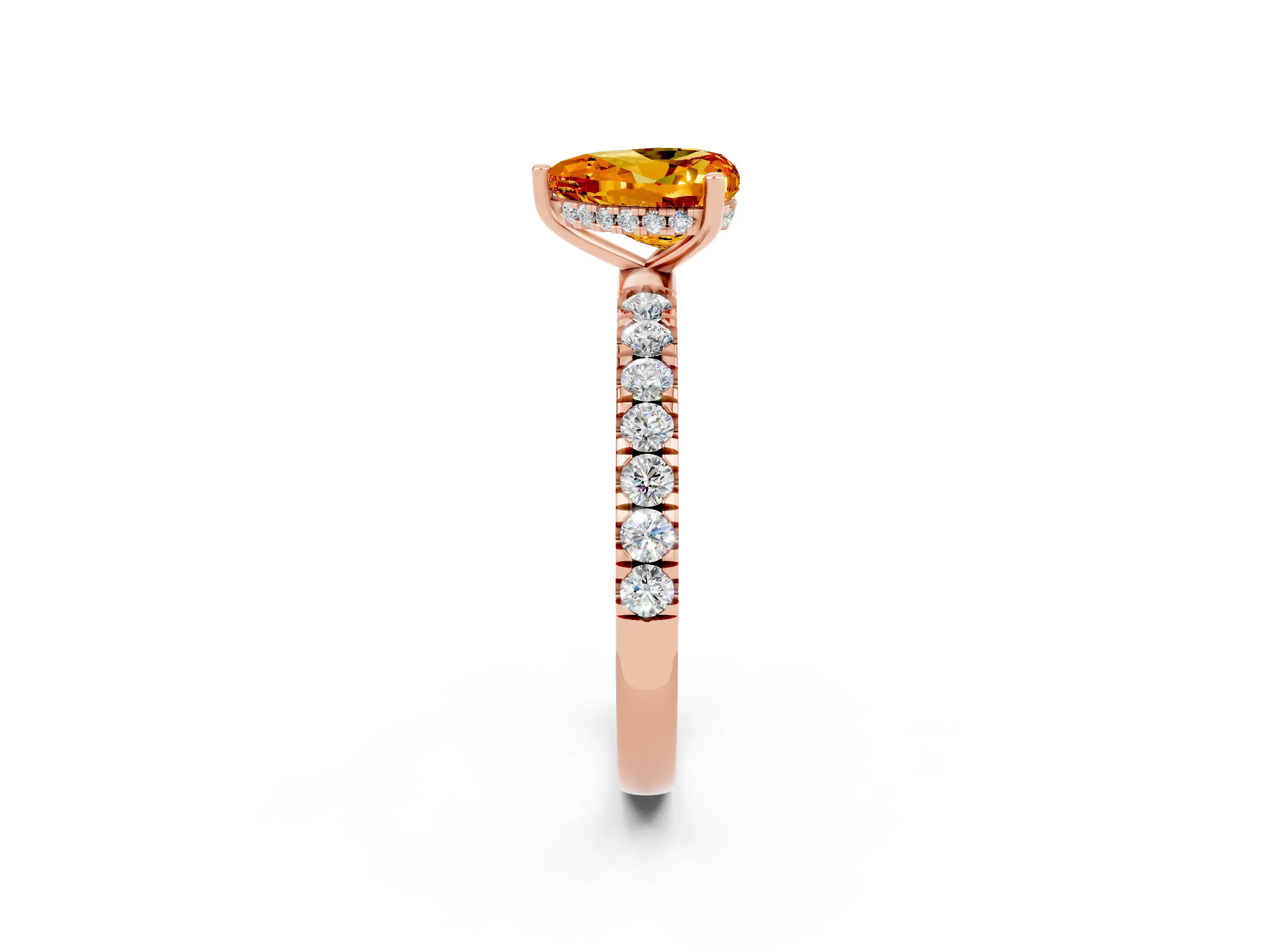 Rose gold Heart Cut Citrine Pave Band Solitaire Ring with Four-Prong Setting_26