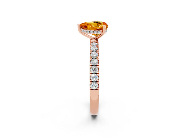 Rose gold Heart Cut Citrine Pave Band Solitaire Ring with Round  and Prong Setting