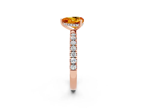 Rose gold Heart Cut Citrine Pave Band Solitaire Ring with Four-Prong Setting_26