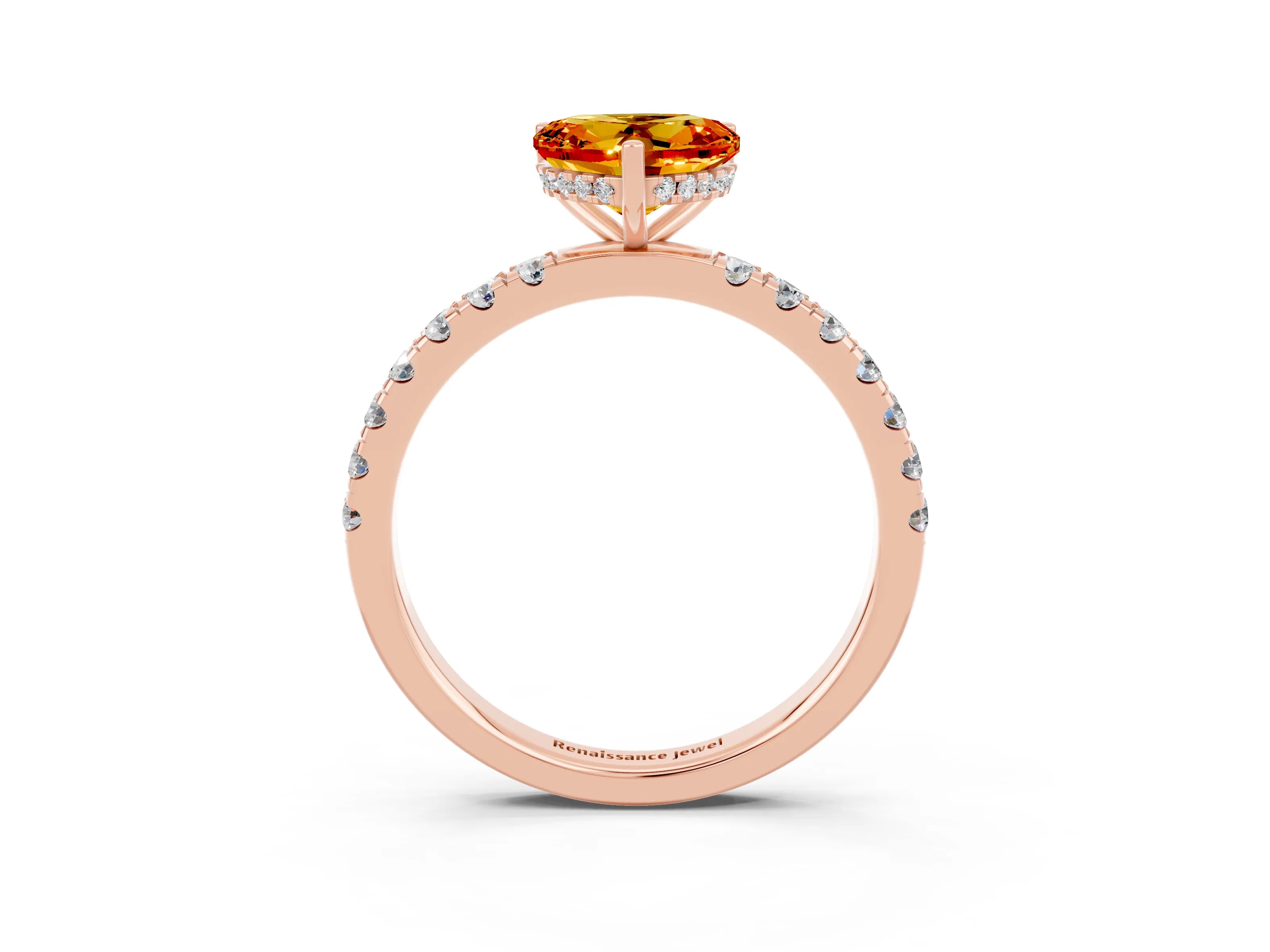 Rose gold Heart Cut Citrine Pave Band Solitaire Ring with Four-Prong Setting_27